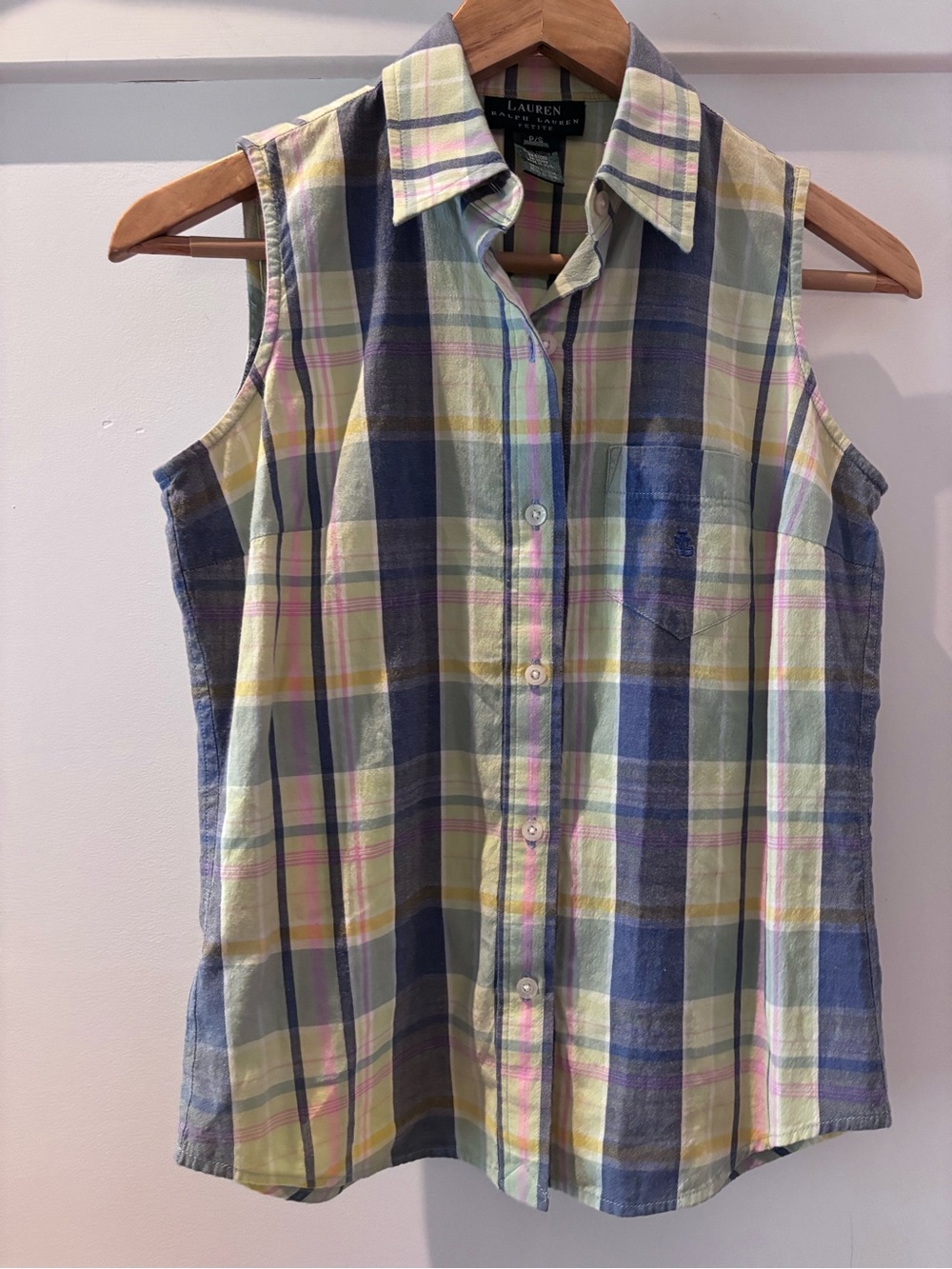 Vintage Ralph Lauren Plaid Sleeveless Button-Down Shirt in Madras Y2K